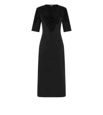 Robe à col rond en soie chenille gaufrée python