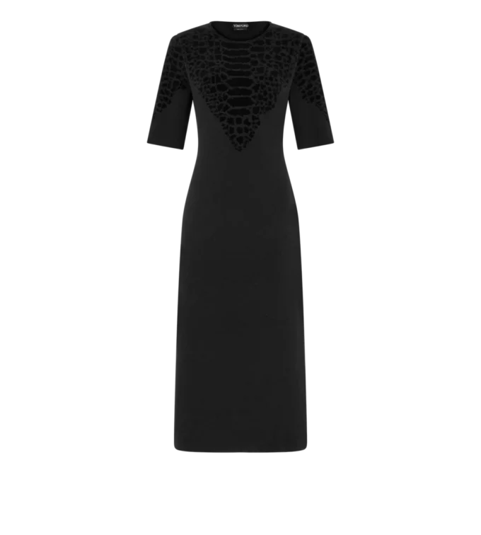 Robe à col rond en soie chenille gaufrée python Robe à col rond en soie chenille gaufrée python