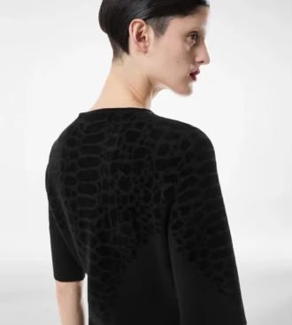 Robe à col rond en soie chenille gaufrée python