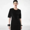 Robe à col rond en soie chenille gaufrée python Robe à col rond en soie chenille gaufrée python