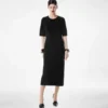 Robe à col rond en soie chenille gaufrée python Robe à col rond en soie chenille gaufrée python