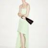 Robe de cocktail asymétrique sans bretelles en double georgette de soie stretch Robe de cocktail asymétrique sans bretelles en double georgette de soie stretch