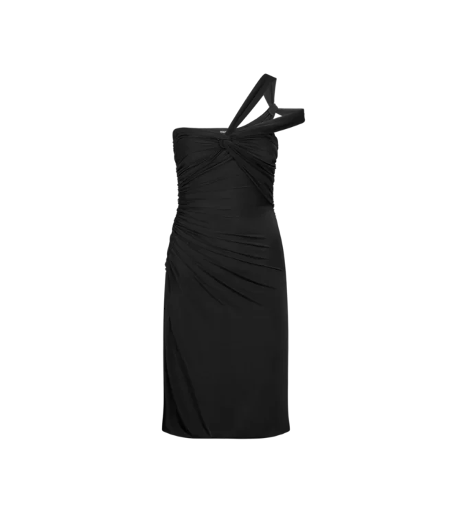 Robe de cocktail asymétrique à torsade sur le devant