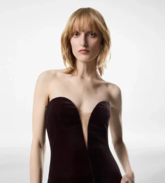 Robe de cocktail bustier en velours