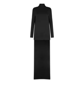 Robe de cocktail à col montant en crêpe brillant