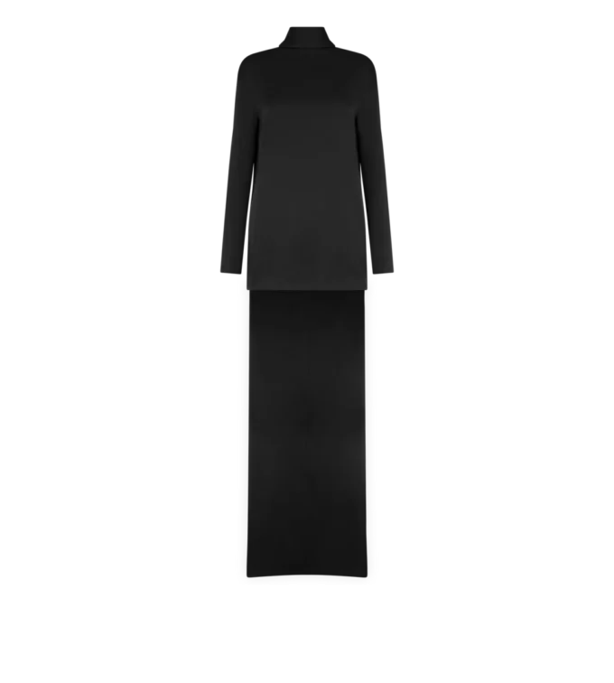 Robe de cocktail à col montant en crêpe brillant Robe de cocktail à col montant en crêpe brillant