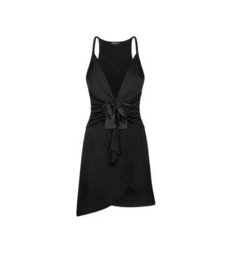 Robe de cocktail froncée à col en V