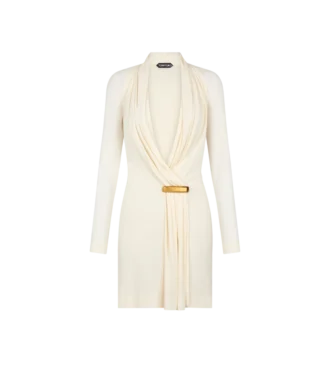 Robe de cocktail à manches longues et col en V avec détail barrette