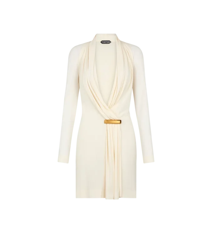 Robe de cocktail à manches longues et col en V avec détail barrette Robe de cocktail à manches longues et col en V avec détail barrette