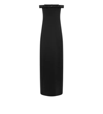Robe de cocktail sans bretelles en crêpe épais et satin envers avec nœud