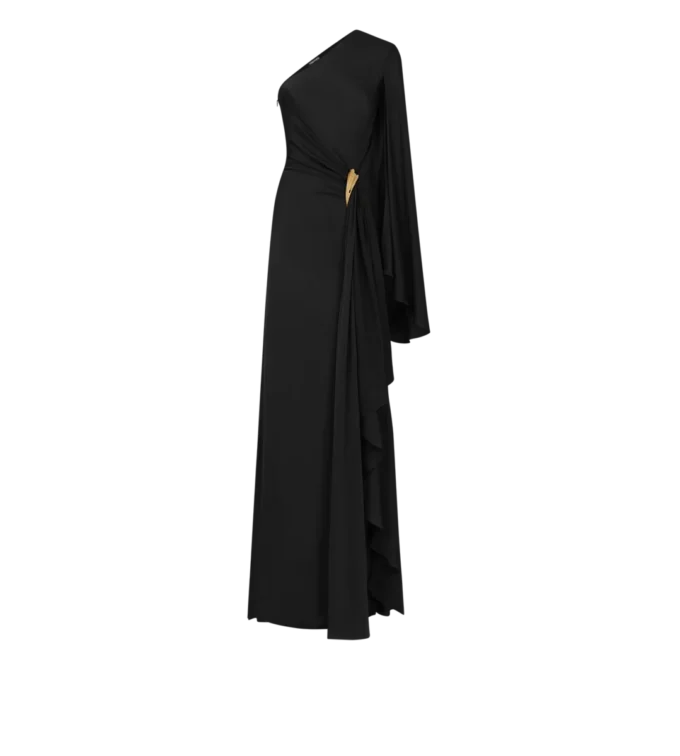 Robe de soirée asymétrique avec cape et détails métalliques Liza Robe de soirée asymétrique avec cape et détails métalliques Liza