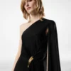 Robe de soirée asymétrique avec cape et détails métalliques Liza Robe de soirée asymétrique avec cape et détails métalliques Liza