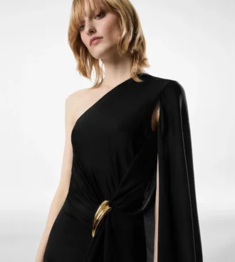 Robe de soirée asymétrique avec cape et détails métalliques Liza