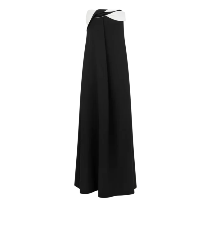 Robe de soirée asymétrique drapée en crêpe satiné