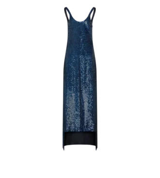 Robe de soirée asymétrique sans manches en soie brodée de paillettes