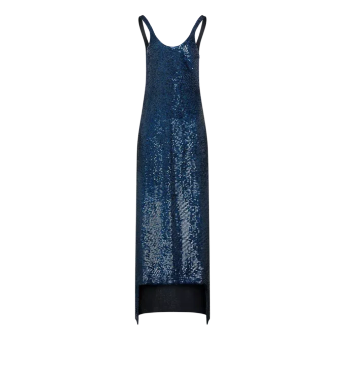 Robe de soirée asymétrique sans manches en soie brodée de paillettes Robe de soirée asymétrique sans manches en soie brodée de paillettes
