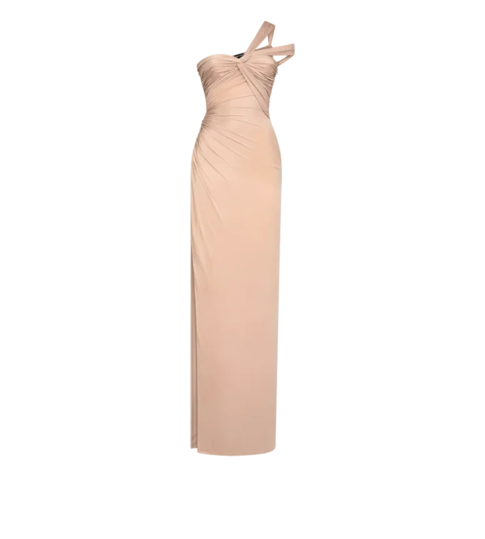 Robe de soirée asymétrique à torsade sur le devant