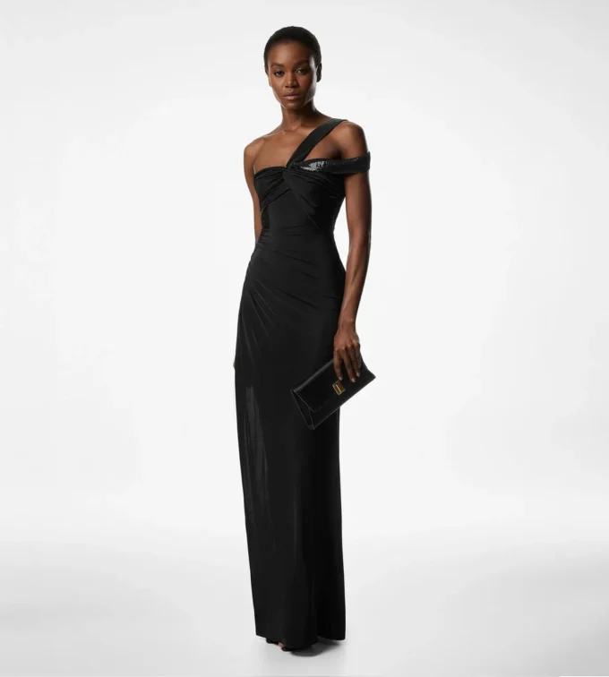 Robe de soirée asymétrique à torsade sur le devant