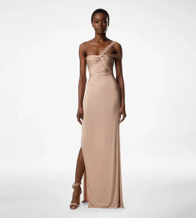 Robe de soirée asymétrique à torsade sur le devant