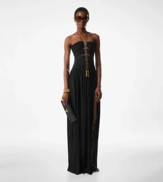 Robe de soirée avec cordons et découpes