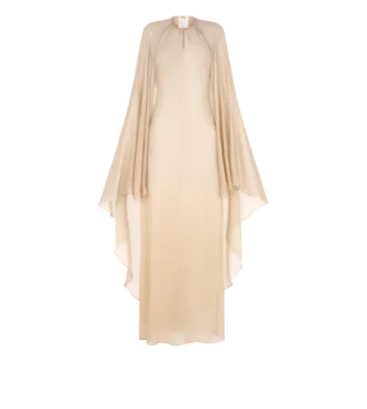 Robe de soirée avec encolure en trou de serrure et cape asymétrique