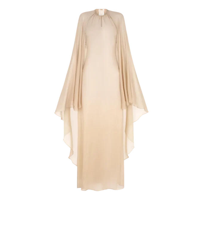 Robe de soirée avec encolure en trou de serrure et cape asymétrique