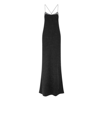 Robe de soirée à bretelles en crêpe de soie à pois avec détails en dentelle
