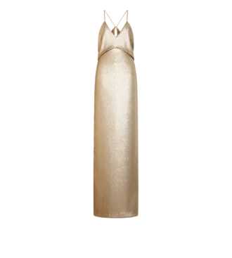 Robe de soirée à broderies de paillettes, encolure en V et découpes