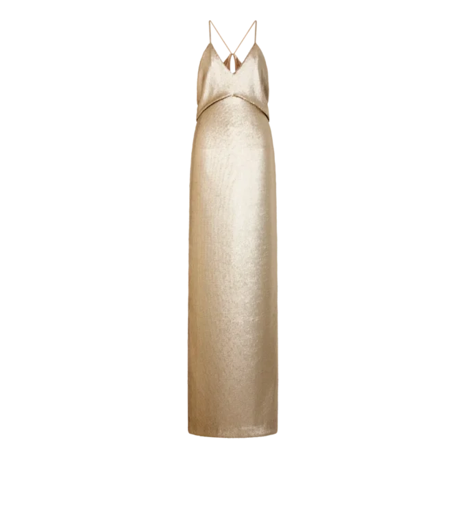 Robe de soirée à broderies de paillettes, encolure en V et découpes Robe de soirée à broderies de paillettes, encolure en V et découpes