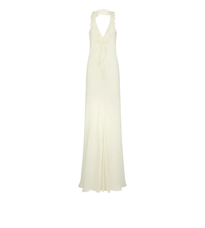 Robe de soirée dos nu avec volants