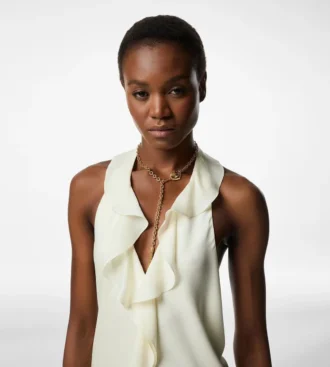Robe de soirée dos nu avec volants