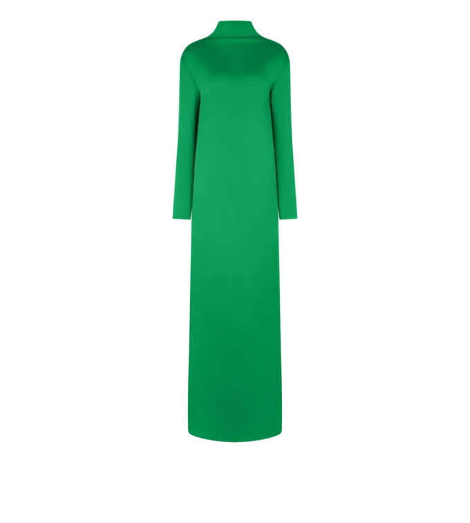 Robe de soirée droite à col montant en crêpe brillant