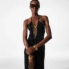Robe de soirée en jersey stretch à encolure en V profonde