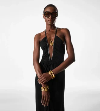 Robe de soirée en jersey stretch à encolure en V profonde