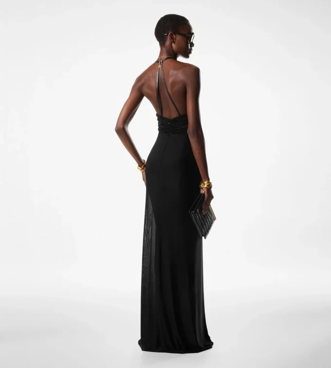 Robe de soirée en jersey stretch à encolure en V profonde