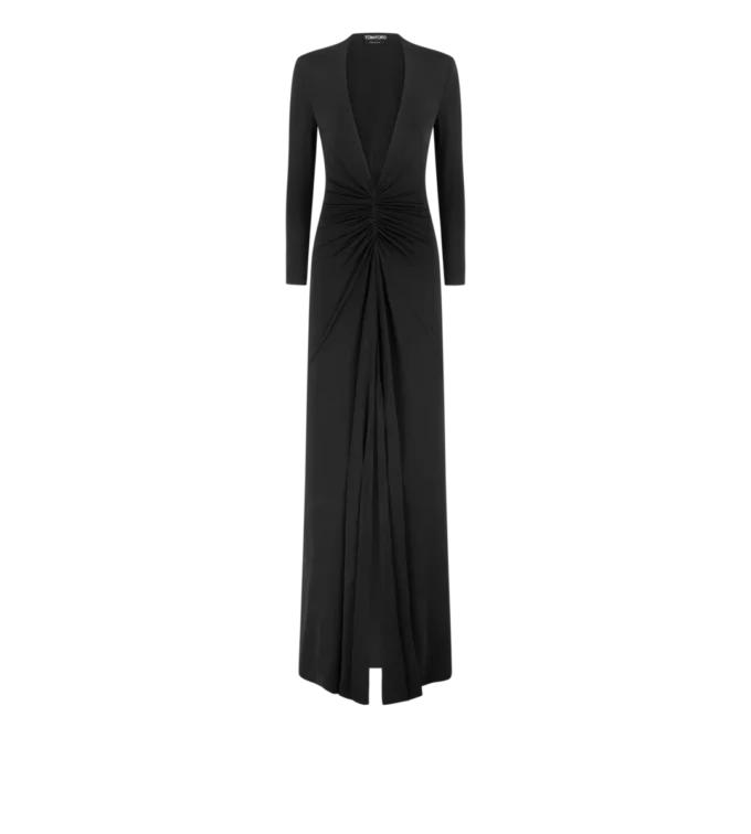 Robe de soirée en jersey stretch Sable&rsquo; à décolleté plongeant en V