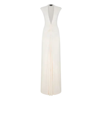 Robe de soirée en jersey stretch Sable’ à décolleté plongeant en V Robe de soirée en jersey stretch Sable’ à décolleté plongeant en V