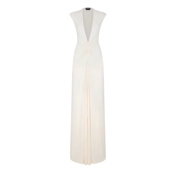 Robe de soirée en jersey stretch Sable&rsquo; à décolleté plongeant en V