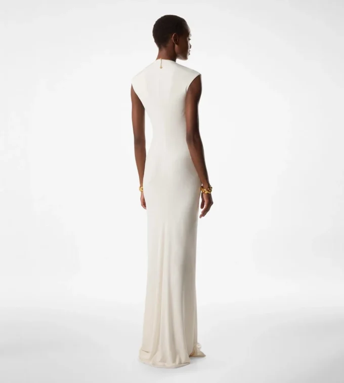 Robe de soirée en jersey stretch Sable&rsquo; à décolleté plongeant en V