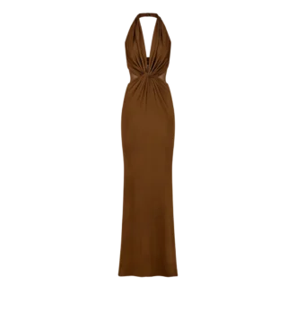 Robe de soirée en jersey stretch tricoté croisé