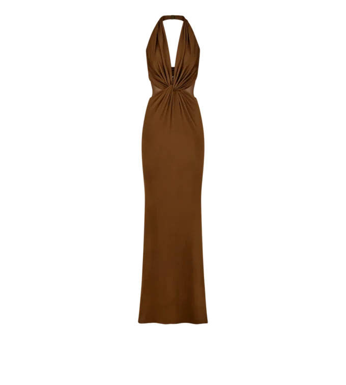 Robe de soirée en jersey stretch tricoté croisé