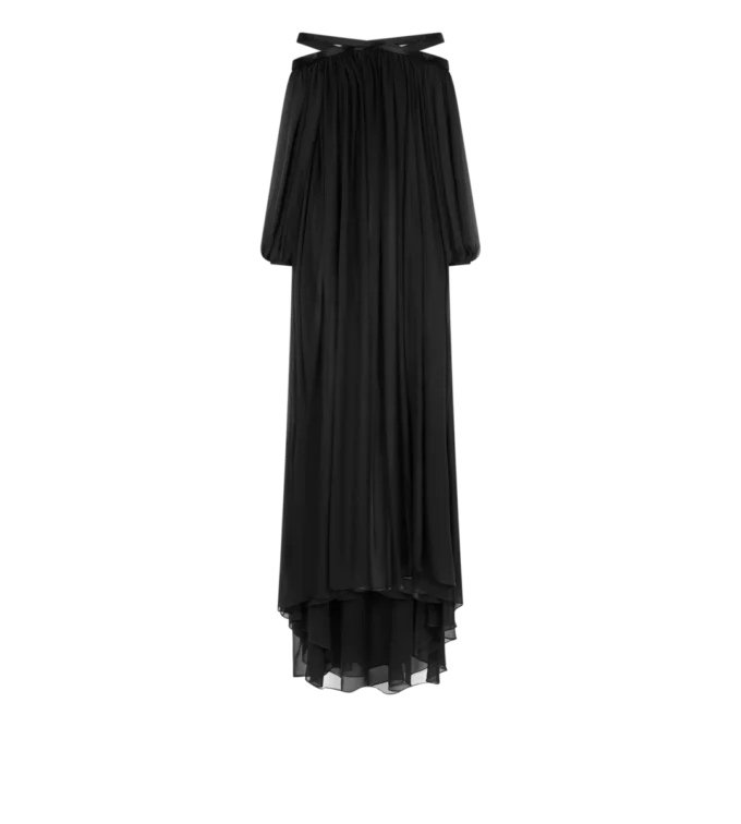 Robe de soirée en mousseline de soie brodée à épaules dénudées Robe de soirée en mousseline de soie brodée à épaules dénudées