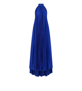 Robe de soirée en soie à plissé soleil et dos nu