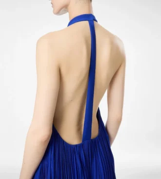 Robe de soirée en soie à plissé soleil et dos nu
