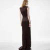 Robe de soirée en soie sans manches, décolleté en V profond et devant torsadé