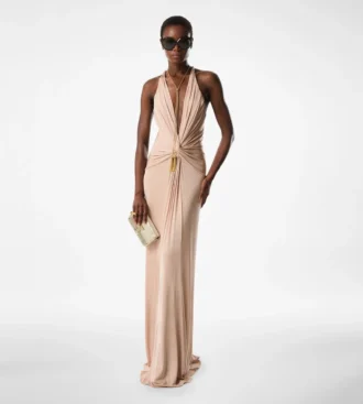 Robe de soirée à encolure en V et bretelles croisées