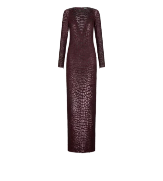 Robe de soirée à manches longues brodée effet croco