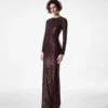 Robe de soirée à manches longues brodée effet croco
