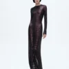Robe de soirée à manches longues brodée effet croco