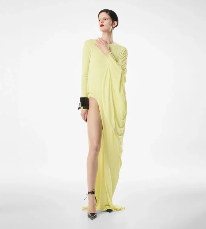 Robe de soirée à manches longues en jersey crêpe